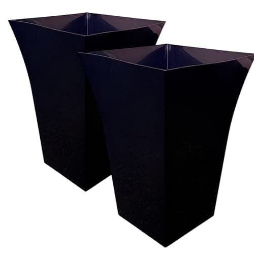 Image of Tall Square Large Milano Planter Pots, Set of 2, Indoor and Outdoor Use, Modern Style, Garden Flower Vegitable Fruits Plant Pot Gloss Finish Dimensions Apox: 45cm (H) x 30cm (W) x 30cm (D) (Black)