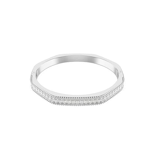 Image of Swarovski Matrix Octagonal Bangle Bracelet, Clear Baguette-Cut Crystals in a Rhodium-Finished Setting, Size S, Part of the Matrix Collection