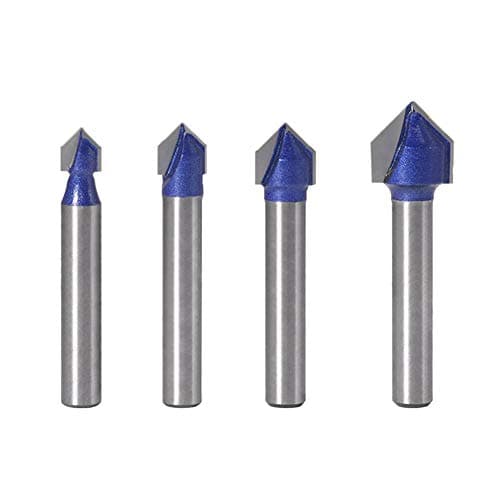 Image of Gasea 4pcs 1/4 Inch Shank 90 Degree V Groove Router Bit Set CNC Engraving V Grooving Woodworking Milling Cutter Tool 1/4" 5/16" 3/8" 1/2"