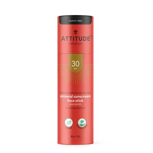 Image of ATTITUDE Face Sunscreen Stick SPF 30, Broad Spectrum UVA and UVB, Plastic-Free Waterless, Plant and Mineral-Based Ingredients, Vegan Sun Care Products, 30 grams