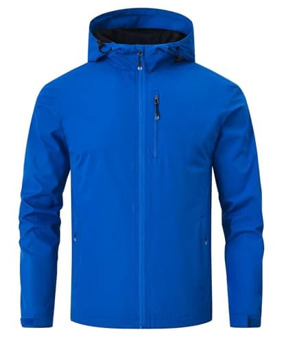 Image of Huayuzh Mens Waterproof Jacket Men's Outdoor Jackets Lightweight Rain Coat Packable Windproof Softshell Hiking Camping Blue L