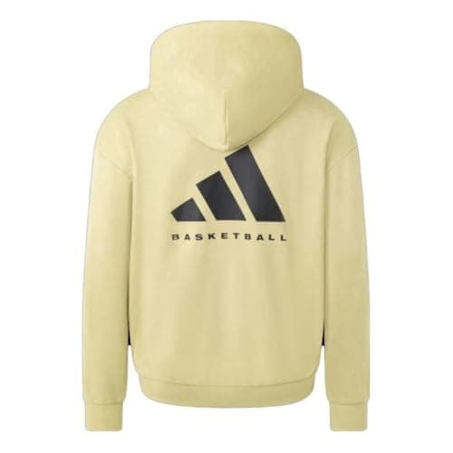 Image of adidas UNISEX LUXE BASKETBALL SUEDED HEAVYWEIGHT OVERSIZED FIT HOODIE, HALO GOLD, SMALL