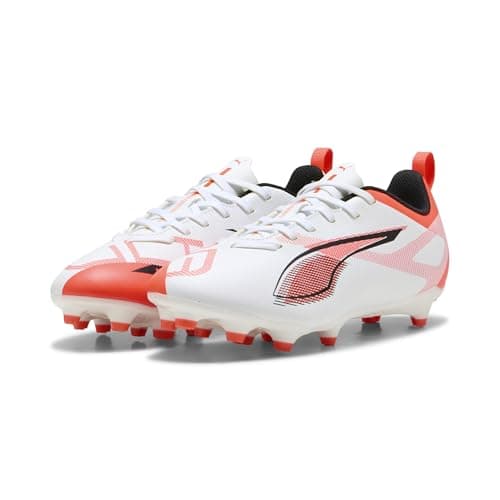Image of PUMA Unisex Kids Ultra 5 Play Fg/Ag Jr Soccer Shoe, Puma White Puma Black Glowing Red, 3 UK