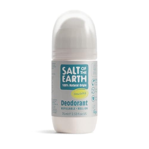 Image of Salt of the Earth - Natural Refillable Roll On Deodorant - Unscented - Vegan Formula with Long-Lasting Protection - Made in the UK - 75ml