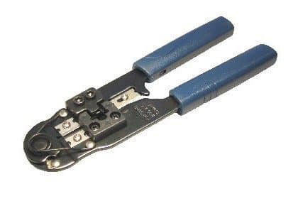 Image of World of Data RJ-45 hand crimp tool for 8P8C use, crimps, strips and cuts - Modular plug, crimp, strip and cutting tool - Strips flat and round cable
