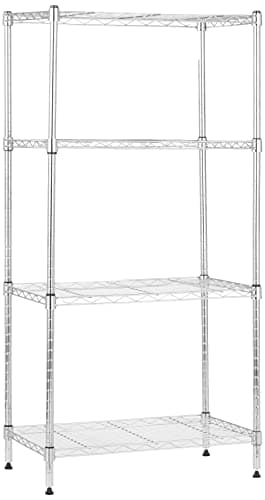 Image of Amazon Basics Storage Cabinet, 4 Shelves, Narrow, Shelves and Legs Adjustable in Height, Load Capacity Up to 363 kg, Chrome, 34 x 59 x 122 cm (D x W x H)