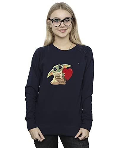 Image of Absolute Cult Star Wars Women's The Mandalorian The Kids With Heart Sweatshirt Navy Blue XX-Large