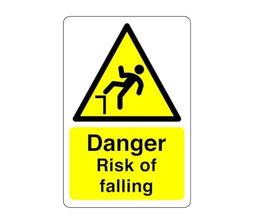 Image of Danger risk of falling sign - 1.2mm Rigid plastic for indoor/outdoor usage (400mm x 300mm) Viewing Distance within 14m.
