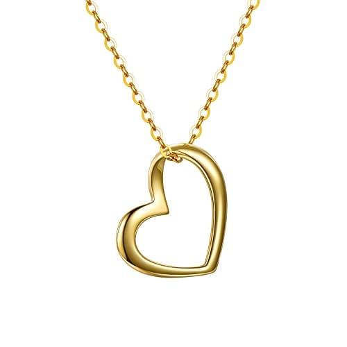 Image of SISGEM 9 ct Gold Heart Necklace, Solid Yellow Gold Floating Opening Heart Pendant Necklace, for Women Girls Ladies Mum Sisters, 16"+1"+1"