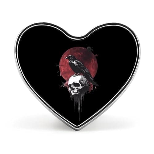 Image of Crow Standing on Skull Heart-shaped Brooch Pins Metal Badge Lapel Pin Jacket Hat Bag Accessories