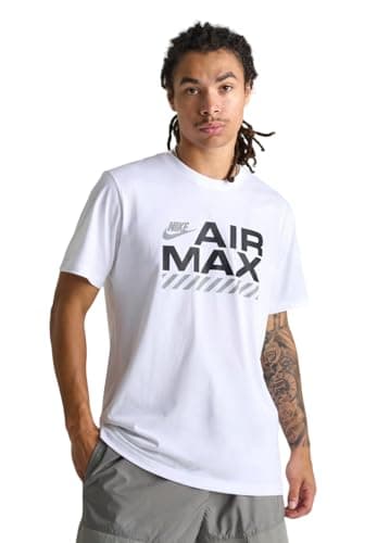 Image of NIKE Air Max Graphic T Shirt Mens Short Sleeve Crew Sportswear Casual Tee (UK, Alpha, M, Regular, Regular, White)