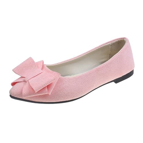 Image of Womens Flats Shoes Summer Lightweight Suede Bow Round Toe Ballet Flats Block Heel PU Pumps Slip On Closed Toe Dress Shoes Daily Dating Commuting Loafers Pink
