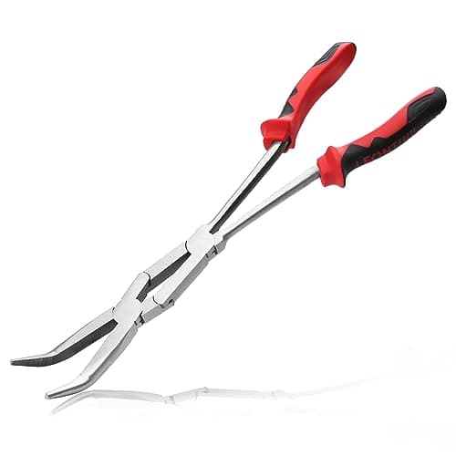 Image of LEONTOOL 13 Inches Dual Pivot Pliers Double Joint Bent Long Nose Dual Material Pliers with Serrated Jaw 45 Degree Extra Long Reach Compound Action Pliers for Hard to Reach Narrow Spaces