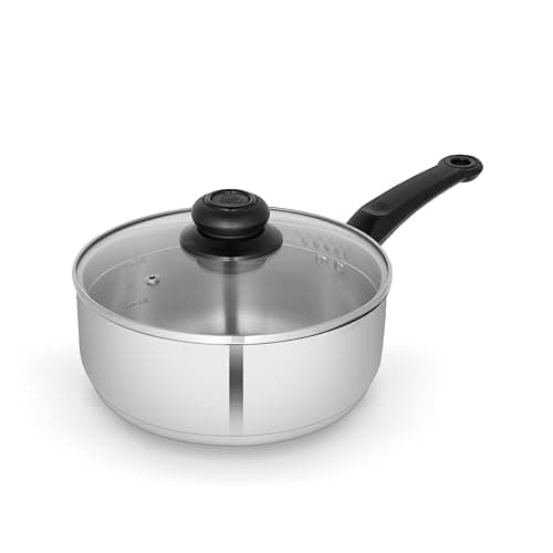 Image of Swan Townhouse 16cm Stainless Steel Saucepan with Glass Lid, Suitable for All Hob Types (Including Induction), Dishwasher Safe, Stainless Steel