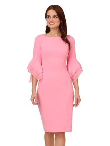 Image of Adrianna Papell Women's Knit Crepe Tiered Sleeve Dress, Cherry Blossom, 10