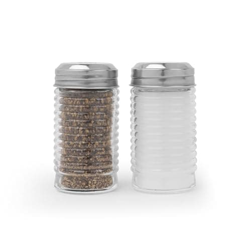 Image of Salter Beehive Salt & Pepper Shaker Set – Set of 2 Salt & Pepper Pots, BPA-Free Ribbed Soda Glass, Screw Cap Lid, for Spices & Seasoning, for Café's, Restaurants, Holds 86g Salt & 45g Ground Pepper