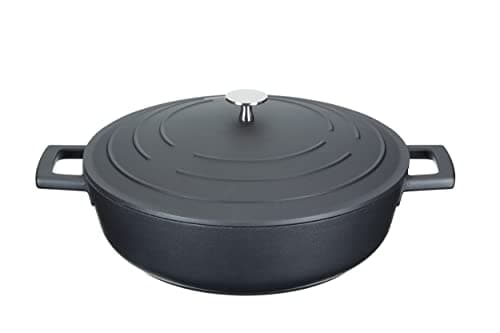 Image of MasterClass Shallow Casserole Dish with Lid 4L/28 cm, Lightweight Cast Aluminium, Induction Hob and Oven Safe, Black