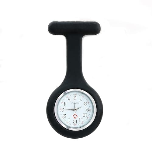 Image of SHUBEIEUMI Nurses Watch, Nurse Watch Brooch, Silicone Nurse Fob Watch, for The Health Care Industry-Black