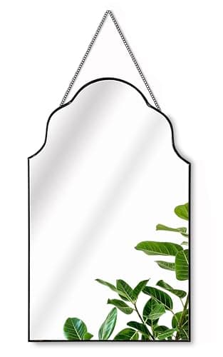 Image of GreyZouq Decorative Arched Black Rimmed Wall Mirror 50cm with Chain for Home Décor. Great for Bedroom, Bathroom, Hallway and Living Room. Vintage/contemporary style. Black 50cm.