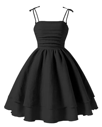 Image of Happy Cherry Black Summer Dresses for Teens Girls 12 Years Spaghetti Strap Midi Casual Sleeveless Sundress Swing Smocked A Line Beach Boho Dress