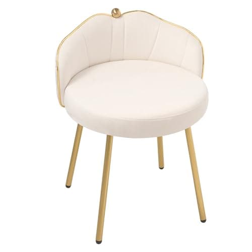 Image of Warmiehomy Cream Dressing Table Chair with Gold Legs and Low Back, Small Armless Accent Chair, Modern Comfy Cute Makeup Vanity Stool Chair for Dressing Table, Bedroom, Living Room, Hallway, Velvet