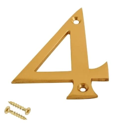 Image of Brass Door Numbers Screw On 3 Inch Door Number Elegant and Bold Door Numerals Suitable for All Door Types Including Wooden uPVC and Composite Number 4.