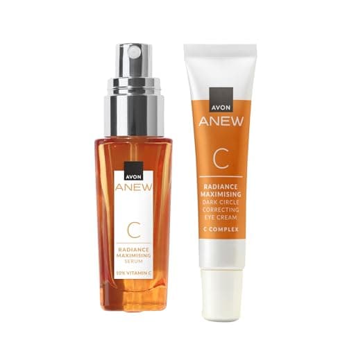 Image of Avon Anew Radiance Maximising Serum 30ml + Anew Vitamin C Eye Cream Set 15ml +, Brightens Dull and Tired-Looking Skin, Ultimate Skincare Duo, Powered by Antioxidants, Cruelty Free