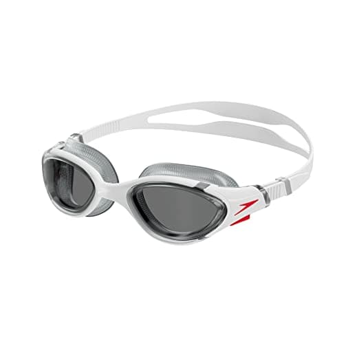 Image of Speedo Unisex Biofuse 2.0 SwiMing Goggles | Patented Easy Adjustment | Anti-fog | Anti-leak | Enhanced Fit | Improved Comfort, White/Red/Light Smoke, One Size