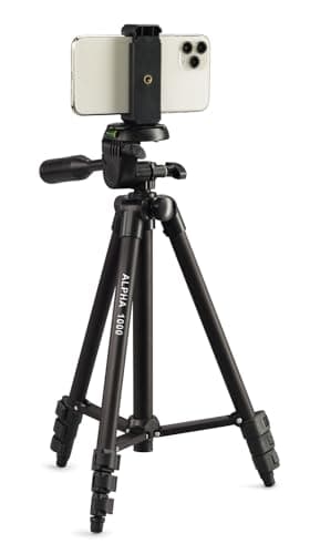 Image of CULLMANN - 52104 - Alpha 1000 mobile BT tripod with smartphone holder and Bluetooth trigger (extension height 106 cm, package size 37 cm, with 3-way head, max. load 1 kg, weight 480 g), black