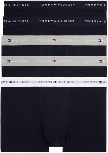 Image of Tommy Hilfiger Men’s 5 Pack Cotton Trunks, Black (Des Sky/Antique Silver/White), M