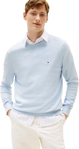 Image of Tommy Hilfiger Men’s Essential Cotton Round Neck Jumper, Blue (Breezy Blue), XL