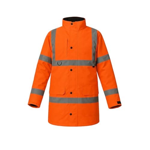 Image of Step Ahead Mens Hi Vis Waterproof Parka Jacket - Safety Workwear High Visibility Coat - EN20471 & RIS-3279-TOM Railway Standard - Ideal for Construction, Warehouse, Utilities (Orange, S)