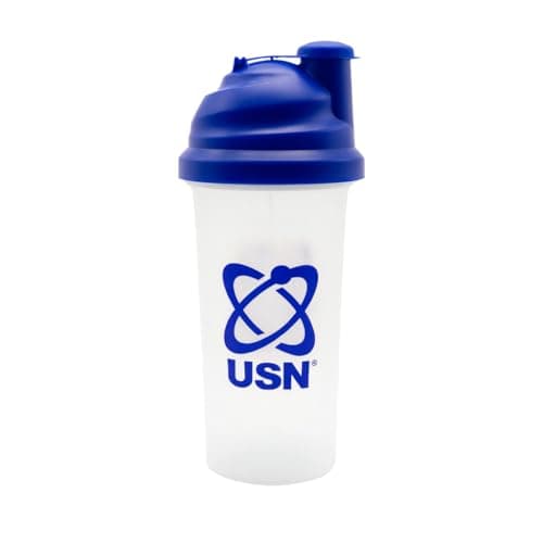 Image of USN Protein Shaker Bottle 500ml – BPA-Free, Dishwasher Safe Sports Shaker Cup for Protein Shakes & Pre-Workout Drinks – Clear Design with Blue Lid