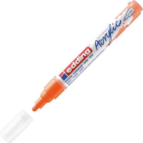 Image of edding 5100 acrylic marker medium - neon-orange - 1 waterproof acrylic paint marker - round nib 2-3mm - acrylic paint pen for drawing on canvas, art paper and wood - acrylic markers for pebbles