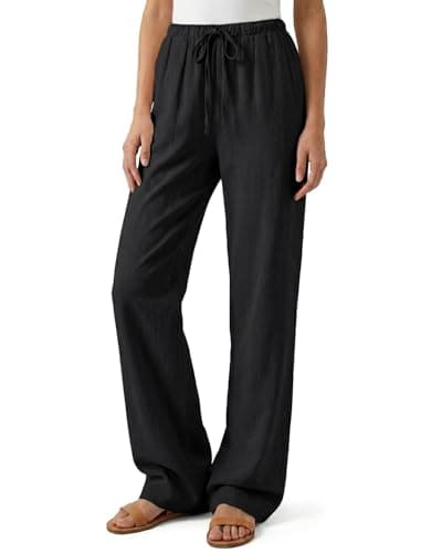 Image of Zylioo Linen Trousers Womens Tall Wide Leg Trousers for Women UK Confortable Palazzo Summer Pants High Waist