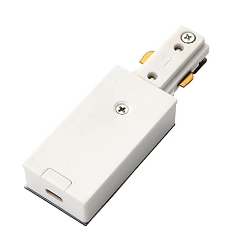 Image of Commercial Track Light Live End Connector - 107mm Length - White ABS Rail System - Mains Voltage Track - Dimmable Circuit Connector