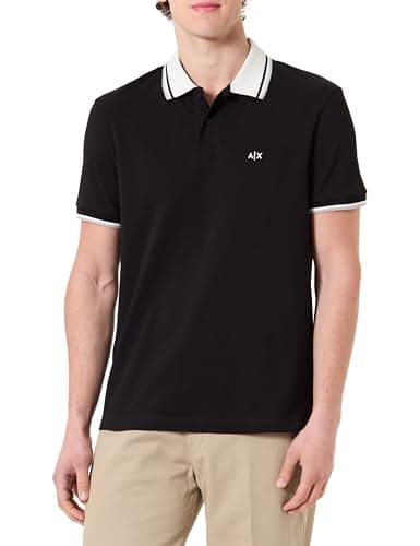 Image of Armani Exchange Men's 3D Embroidered Logo Back Collar Logo Polo Shirt, Black, M