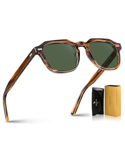 Image of CARFIA Polarised Mens Sunglasses UV400 Protection, Retro Acetate Rectangular Shades Frame for Outdoor Driving Travel Fishing CA5405
