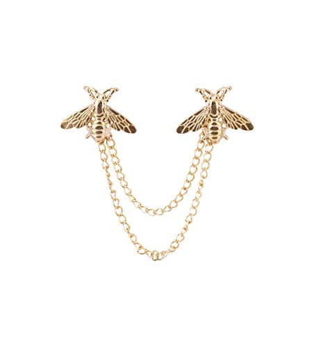 Image of Brooch Lapel Pin for Men Men's Golden Cute Bee with Hanging Chain Tassel Badge Suit Collar Brooch Lapel Pin