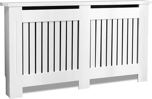 Image of Blisswood Radiator Cover White – Large Radiator Cover Grill Shelf Cabinet, MDF Wooden Slatted Decorative Heater Cover for Living Room, Bedroom, Hallway, Office (19D x 152W x 83.2H cm)