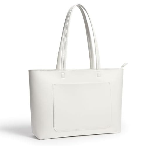 Image of KALIDI White Tote Bag Large Leather Work Tote Bags For Women White Handbags For Women Tote Bag With Zip For School Uni