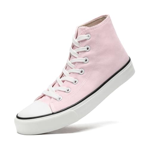 Image of xinran & shengli Women Men High Top Canvas Shoes Ladies Cushioned Support Sneakers Lace Up Casual Tennis Trainers Pink Size 9.5