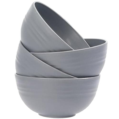 Image of MaoMaoCha Unbreakable Cereal Bowls Set of 4, 24 oz Plastic Salad Bowls, Dishwasher & Microwave Safe, Lightweight Reusable Bowl for Rice Noodle Soup Snack Salad Fruit (Gray)