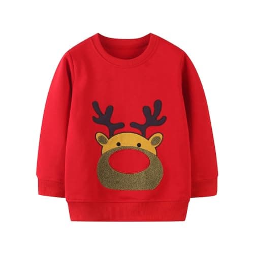 Image of LitBud Boys Sweatshirts Christmas for Toddler Reindeer Toddler Clothes Casual Jumper Girl Cotton Top T Shirt Long Sleeve Crewneck Pullover fall Winter for Kids Red Age 3-4 Years Old 4T
