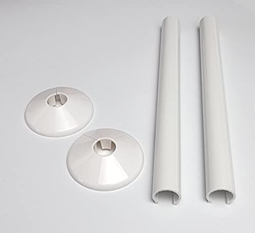 Image of White Radiator Pipe Covers Greenedhouse SnapFit 2 Pack 200mm Long for 15mm Pipe Central Heating Clip On Covers Snappit