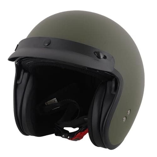 Image of Stealth Open Face Motorcycle Helmet ECE 22.06 Approved UK Road Legal Scooter Motorbike Helmet (Matt Green W/ Peak, M)