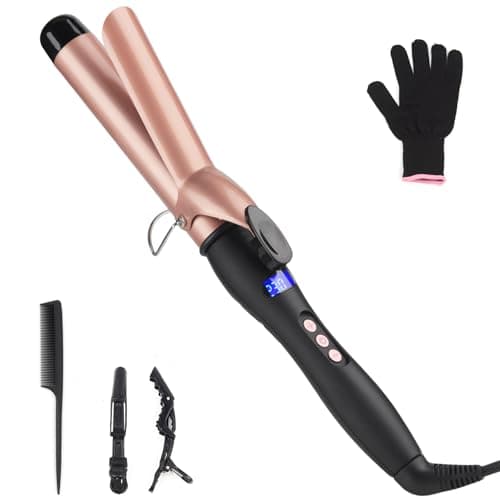 Image of Curling Wand 32MM Curling Tongs with cilp Large Barrel Curling Iron Adjustable Temperature, Professional Hair Curler with Glove for Long & Medium Hair, Dual Voltage