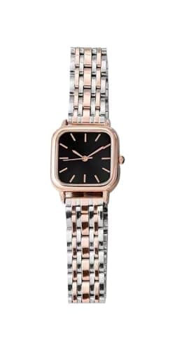 Image of ALINKER Women's Bracelet Watch, Square Case with Stainless Steel, Rose Gold Dial Bracelet Watch, Black, Casual