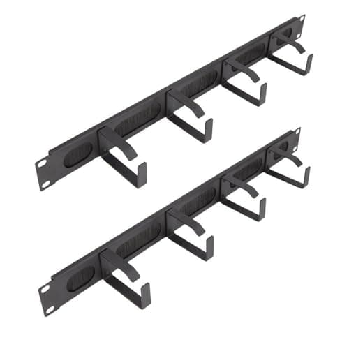 Image of kenable Cable Management Bar 1U with 4 Rings and Brush Strip for 19 Inch Rack Data Cabinet Server - Black - Twin Pack