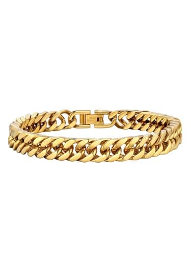 Image of PROSTEEL Bracelet for Men Chain Stainless Steel Cuban Curb Link Gold Plated Bracelets Chunky Heavy Jewellery for Boys Teen 8mm 19cm